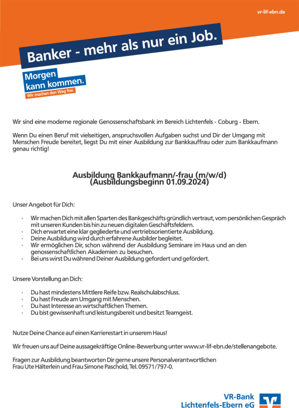 Ausbildung bei der VR-Bank LIF-Ebern