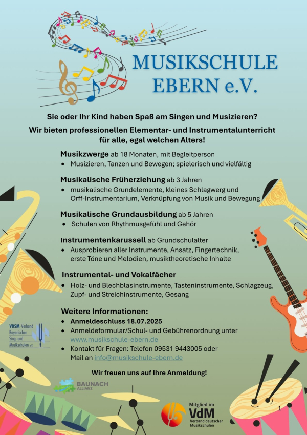 Musikschule verl&auml;ngert Anmeldefrist bis 18.07.2025