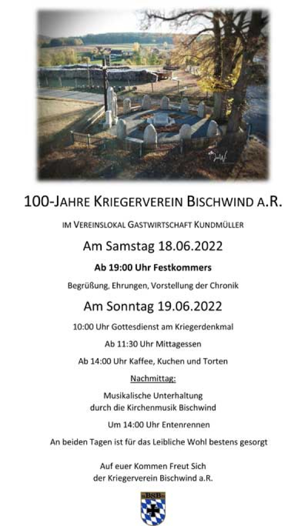 Kriegerverein Bischwind a. R. feiert Jubil&auml;um