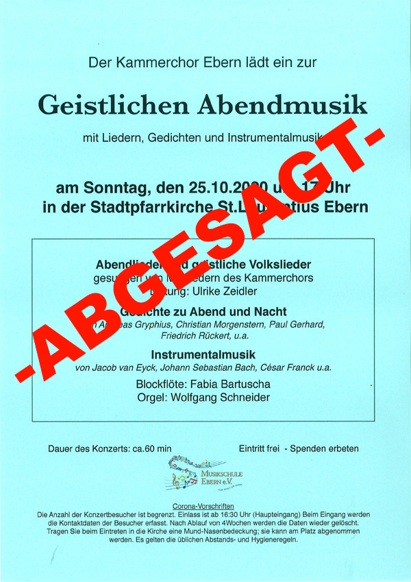 Konzert des Kammerchors entf&auml;llt