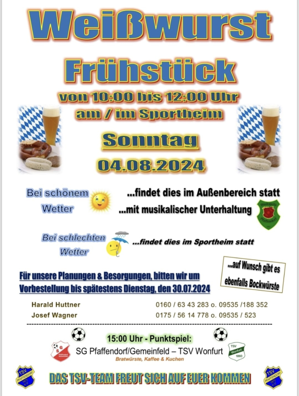 Wei&szlig;wurst Fr&uuml;hst&uuml;ck beim TSV Pfaffendorf