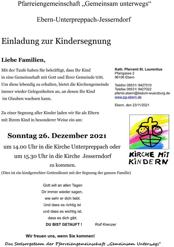 Kindersegnung in Jesserndorf und Unterpreppach