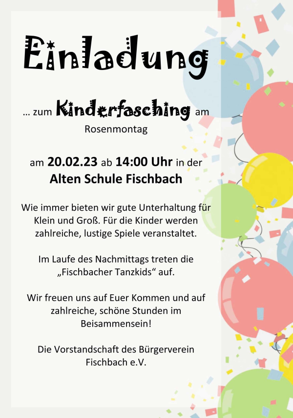Kinderfasching in Fischbach
